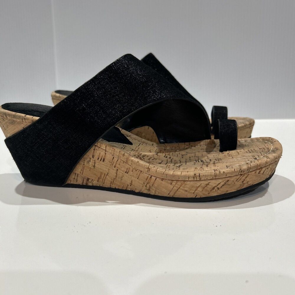 Donald J Pliner Women's 8 Gyer Cork Wedge Sandals Black Shoes Platform